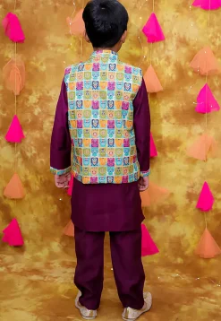 Digital Printed Art Silk Kurta Set in Violet