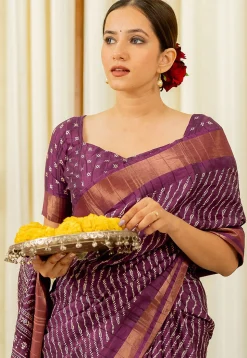 Digital Printed Art Silk Saree in Purple