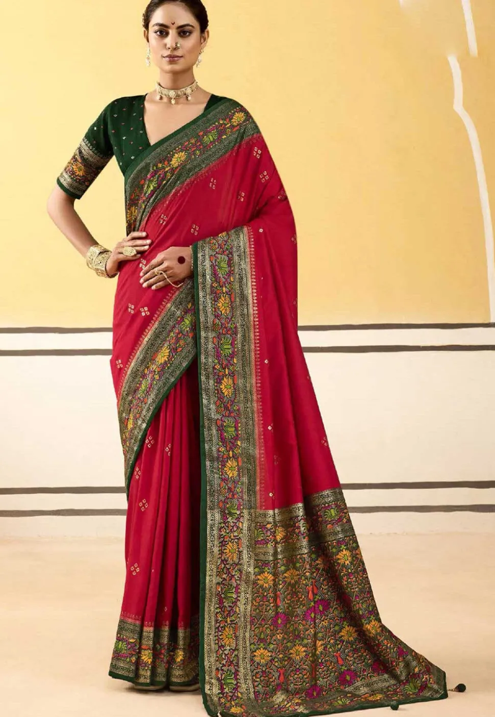 Digital Printed Art Silk Saree in Red