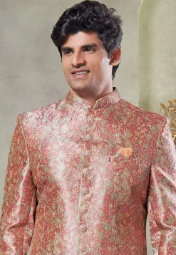 Digital Printed Art Silk Sherwani in Pink