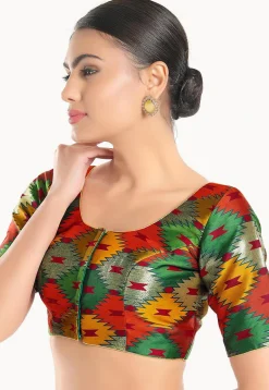 Digital Printed Brocade Blouse in Multicolor