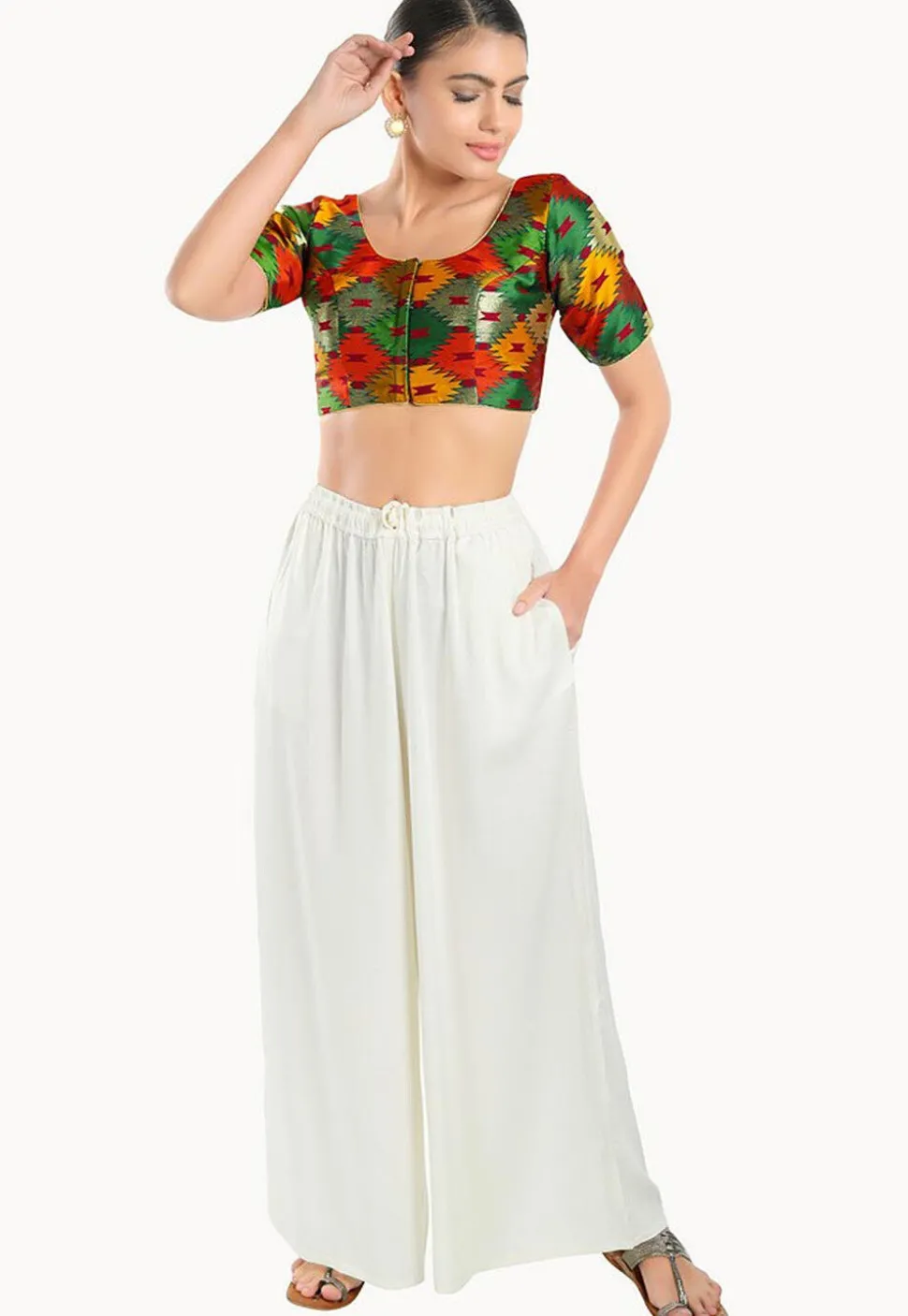 Digital Printed Brocade Blouse in Multicolor