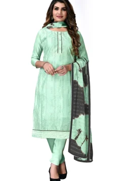 Digital Printed Chanderi Cotton Pakistani Suit in Sea Green