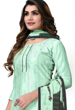 Digital Printed Chanderi Cotton Pakistani Suit in Sea Green