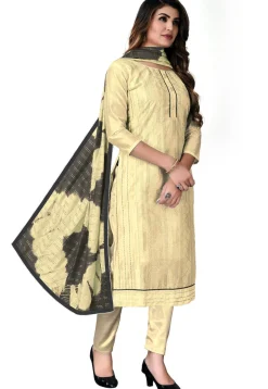 Digital Printed Chanderi Cotton Pakistani Suit in Light Yellow