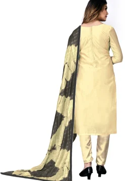 Digital Printed Chanderi Cotton Pakistani Suit in Light Yellow