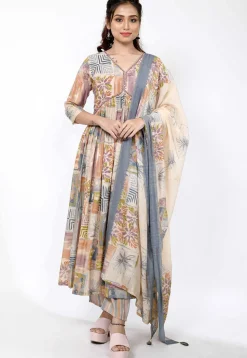 Digital Printed Chanderi Silk Pakistani Suit in Multicolor