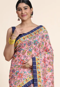 Digital Printed Chanderi Cotton Saree in Pink