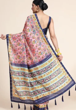 Digital Printed Chanderi Cotton Saree in Pink