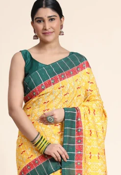 Digital Printed Chanderi Cotton Saree in Mustard