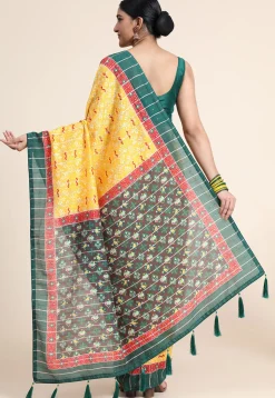 Digital Printed Chanderi Cotton Saree in Mustard
