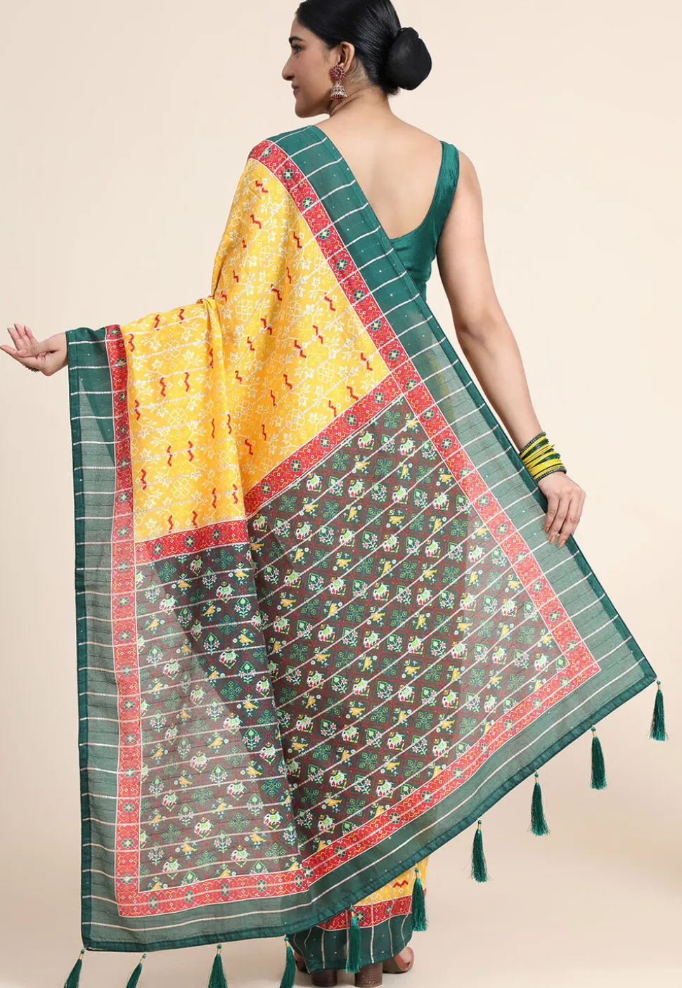 Digital Printed Chanderi Cotton Saree in Mustard