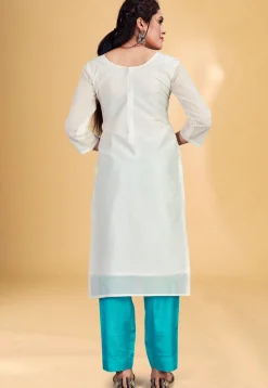 Digital Printed Chanderi Silk Pakistani Suit in Off White