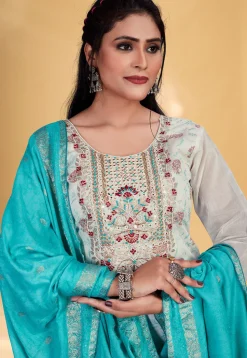 Digital Printed Chanderi Silk Pakistani Suit in Off White