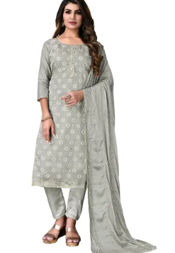 Digital Printed Chanderi Cotton Pakistani Suit in Grey