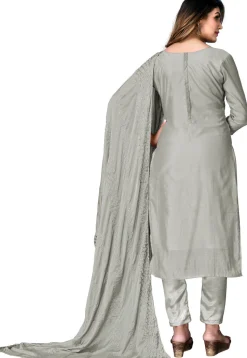 Digital Printed Chanderi Cotton Pakistani Suit in Grey