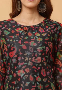Digital Printed Chanderi Silk Pakistani Suit in Black
