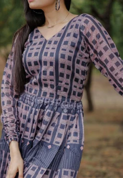 Digital Printed   Chanderi Cotton Maxi Dress in Navy Blue