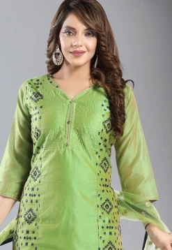 Digital Printed Chanderi Silk Straight Suit in Light Green