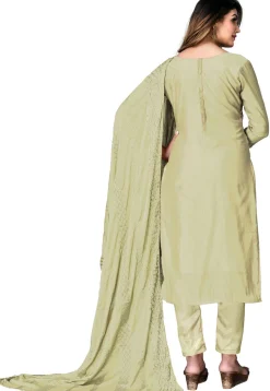 Digital Printed Chanderi Cotton Pakistani Suit in Light Olive Green