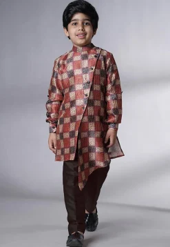 Digital Printed Chanderi Silk Asymmetric Kurta Set in Multicolor