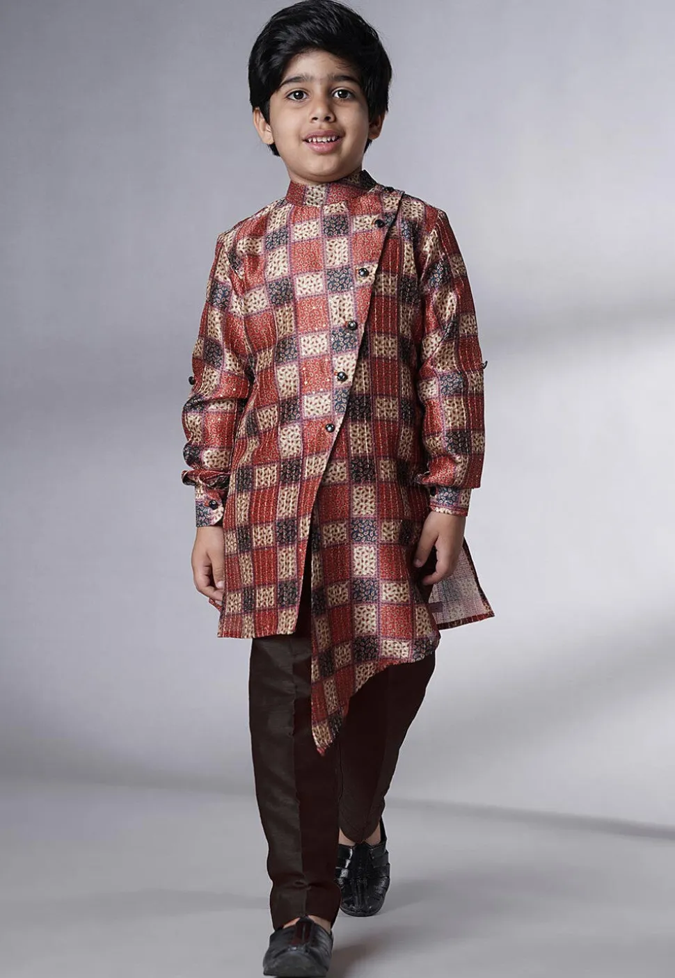 Digital Printed Chanderi Silk Asymmetric Kurta Set in Multicolor