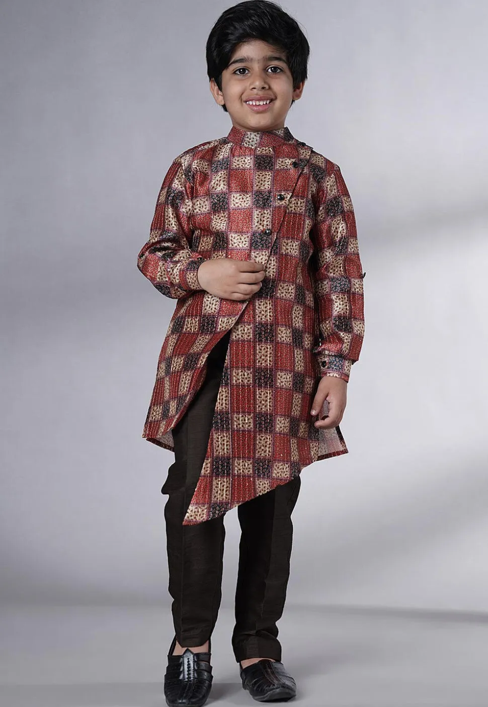 Digital Printed Chanderi Silk Asymmetric Kurta Set in Multicolor
