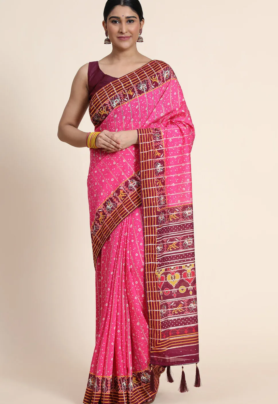 Digital Printed Chanderi Cotton Saree in Pink