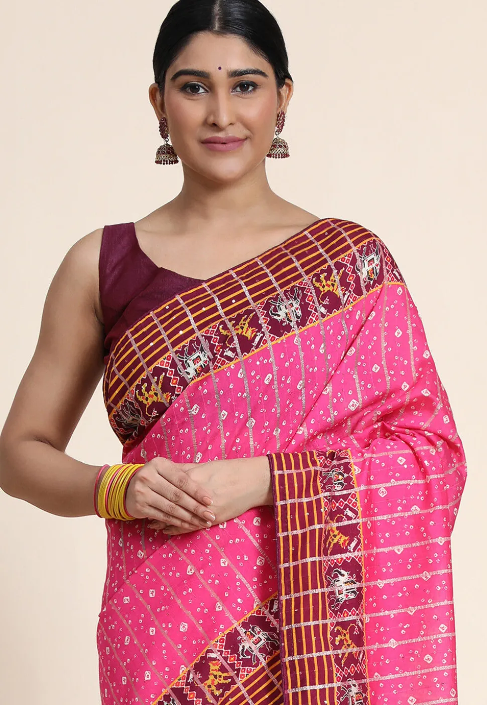 Digital Printed Chanderi Cotton Saree in Pink