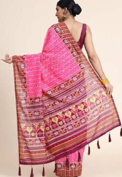 Digital Printed Chanderi Cotton Saree in Pink