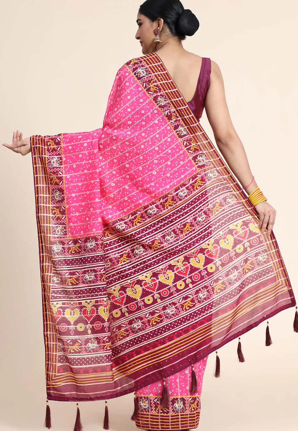 Digital Printed Chanderi Cotton Saree in Pink
