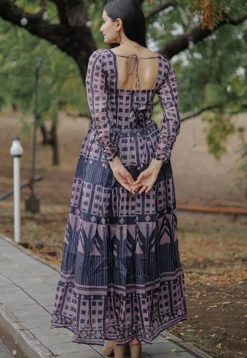 Digital Printed Chanderi Silk Gown in Blue