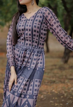 Digital Printed Chanderi Silk Gown in Blue