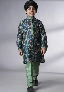 Digital Printed Chanderi Silk Kurta Set in Navy Blue