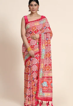 Digital Printed Chanderi Cotton Saree in Red