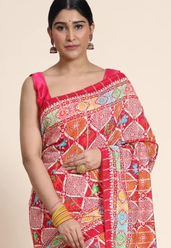 Digital Printed Chanderi Cotton Saree in Red