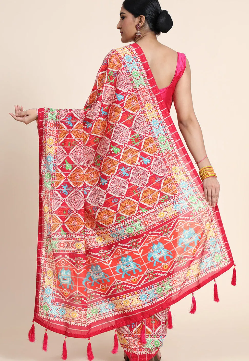 Digital Printed Chanderi Cotton Saree in Red