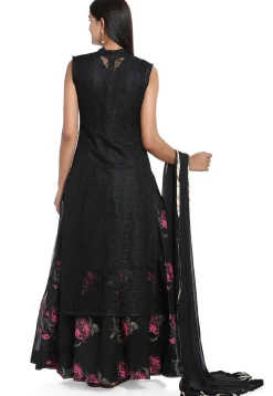 Digital Printed Chantelle Net Lehenga in Black