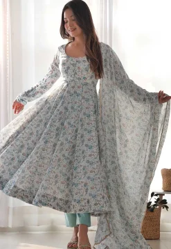Digital Printed Chiffon Aline Suit in Light Sea Green