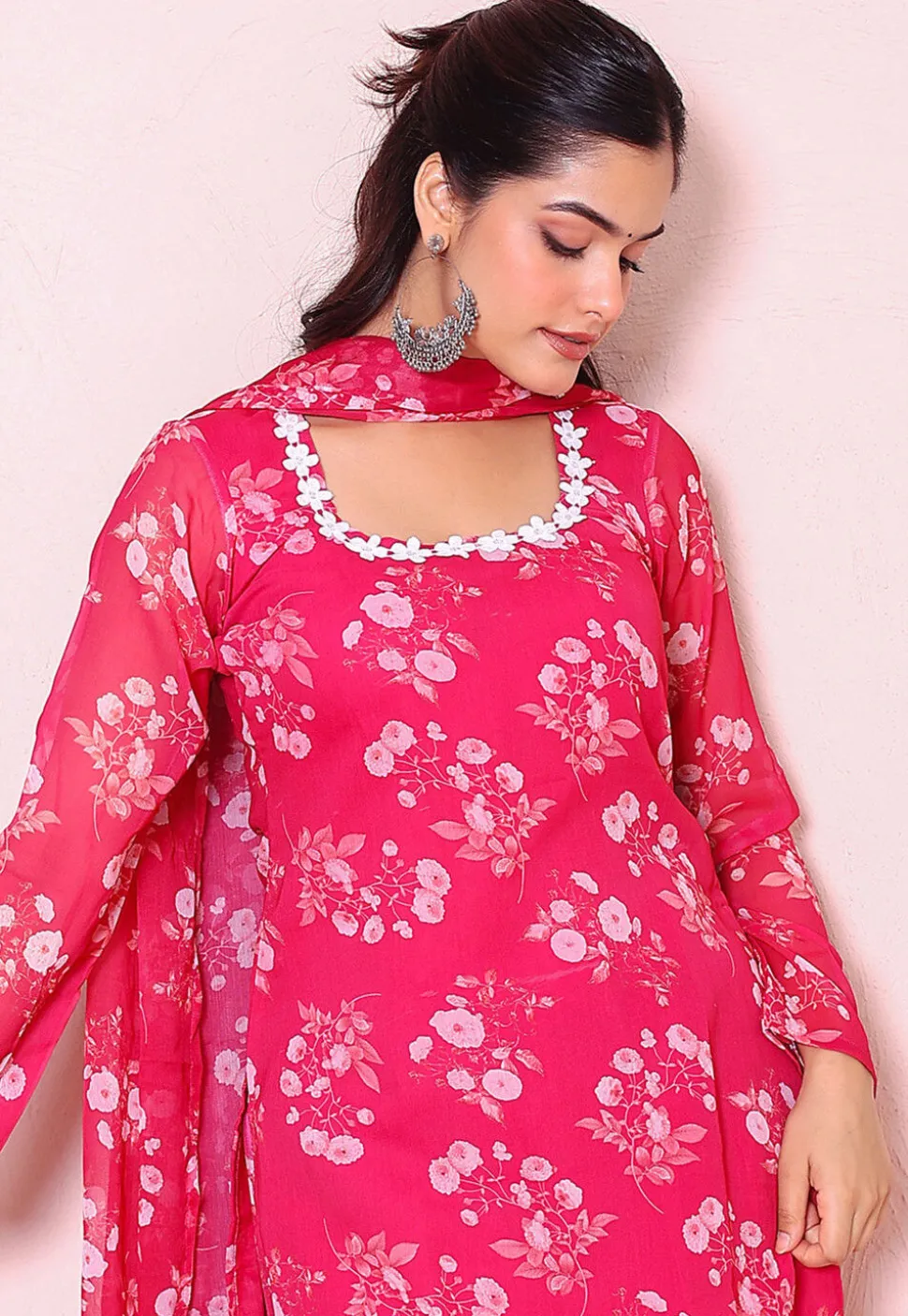 Digital Printed Chiffon Pakistani Suit in Fuchsia