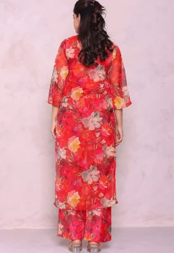 Digital Printed Chiffon Pakistani Suit in Red