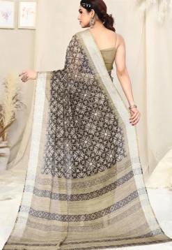 Digital Printed Chiffon Saree in Black