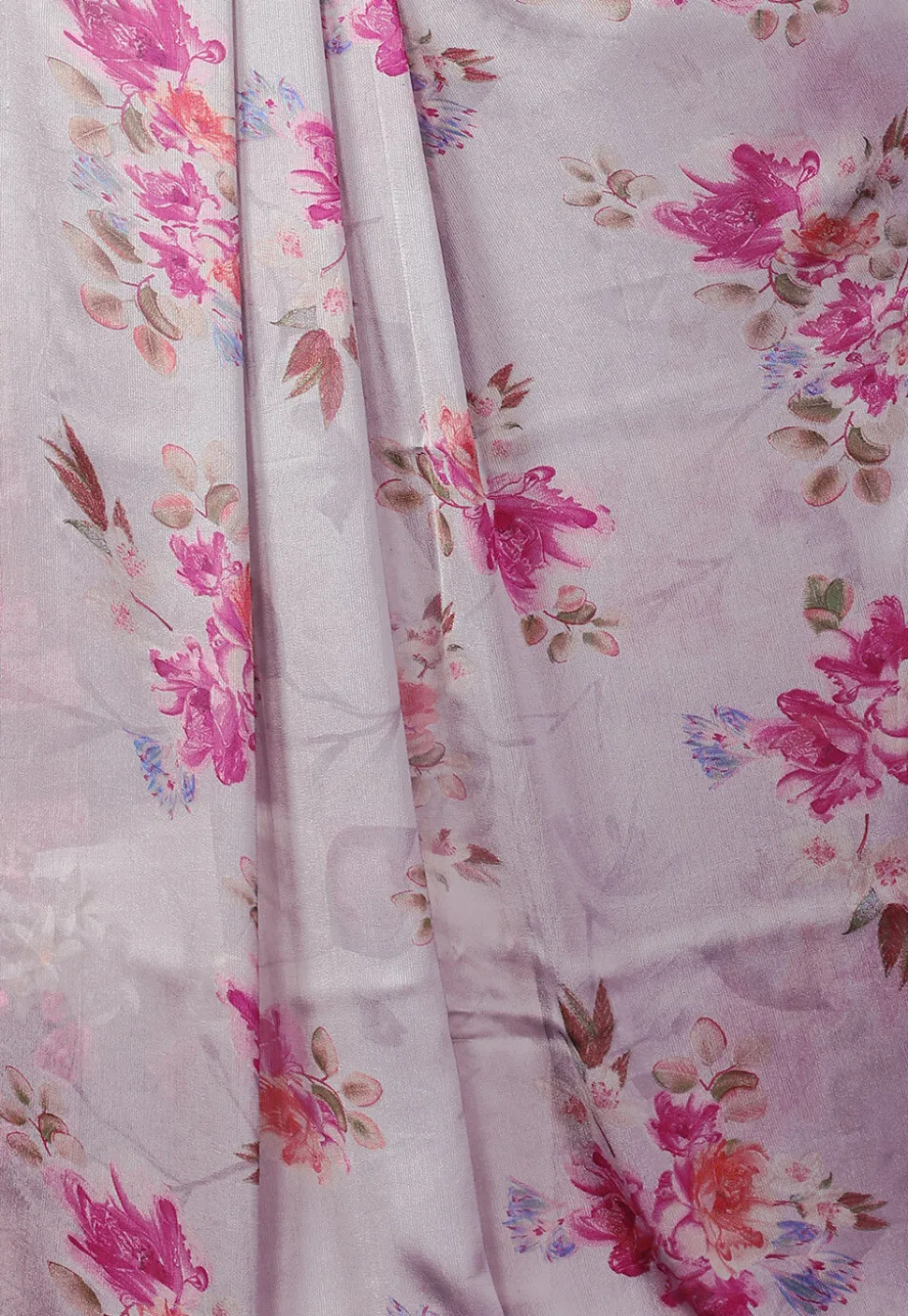 Digital Printed Chiffon Saree in Grey and Pink Dual Tone