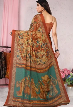 Digital Printed Chiffon Saree in Beige