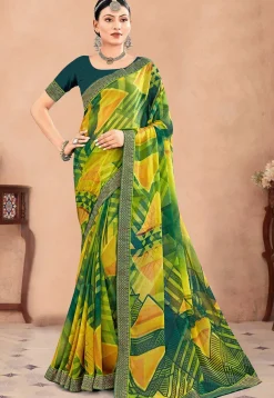 Digital Printed Chiffon Saree in Multicolor