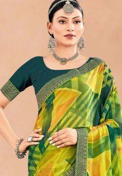 Digital Printed Chiffon Saree in Multicolor