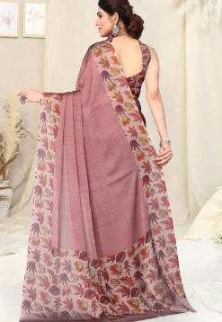 Digital Printed Chiffon Saree in Dusty Pink