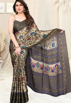Digital Printed Chiffon Saree in Beige