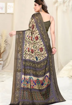 Digital Printed Chiffon Saree in Beige