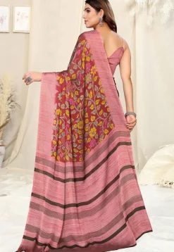 Digital Printed Chiffon Saree in Maroon